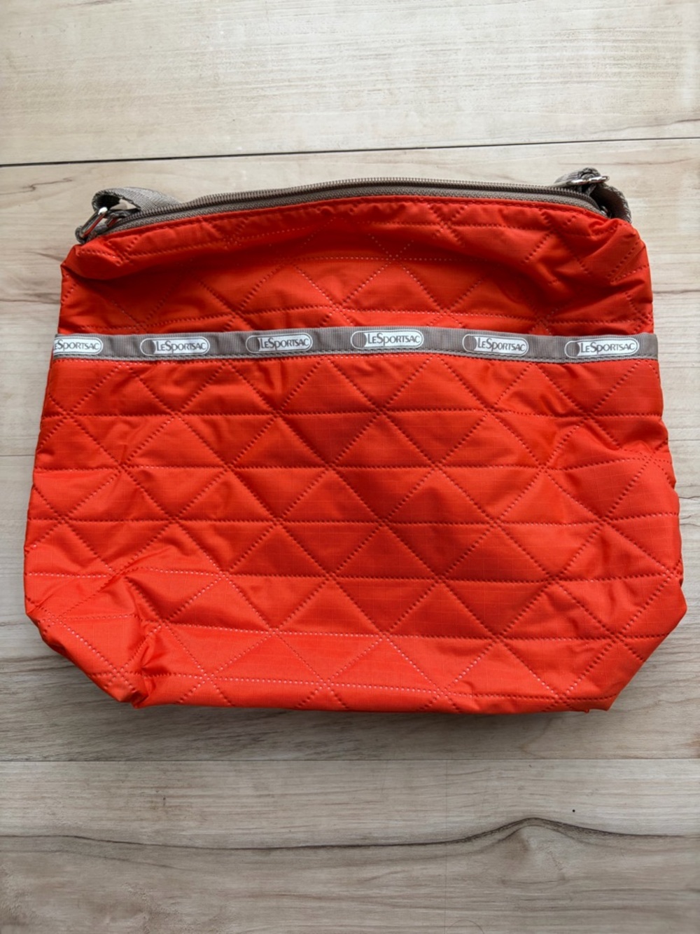 Lesportsac Bright Orange Quilted Crossbody with Taupe Trim